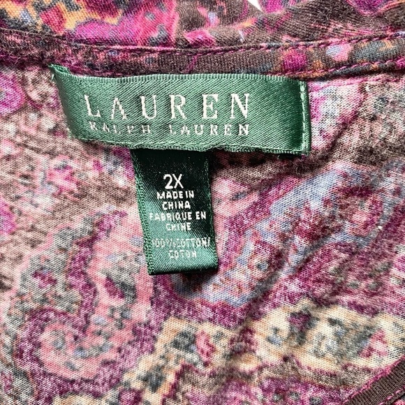 Lauren Ralph Lauren Dark Burgandy Paisley Tank Top with Ruffles - Picture 7 of 11